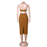 Halter Sleeveless Midi Rhinestone Bandage Dress PZC1957 Aosig
