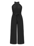 Halter Sleeveless Pleated Jumpsuit Aosig