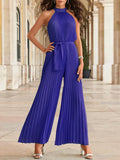 Halter Sleeveless Pleated Jumpsuit Aosig