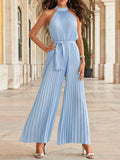 Halter Sleeveless Pleated Jumpsuit Aosig