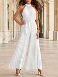 Halter Sleeveless Pleated Jumpsuit Aosig