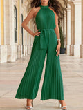 Halter Sleeveless Pleated Jumpsuit Aosig