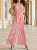 Halter Sleeveless Pleated Jumpsuit Aosig