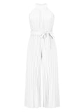 Halter Sleeveless Pleated Jumpsuit Aosig