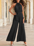 Halter Sleeveless Pleated Jumpsuit Aosig