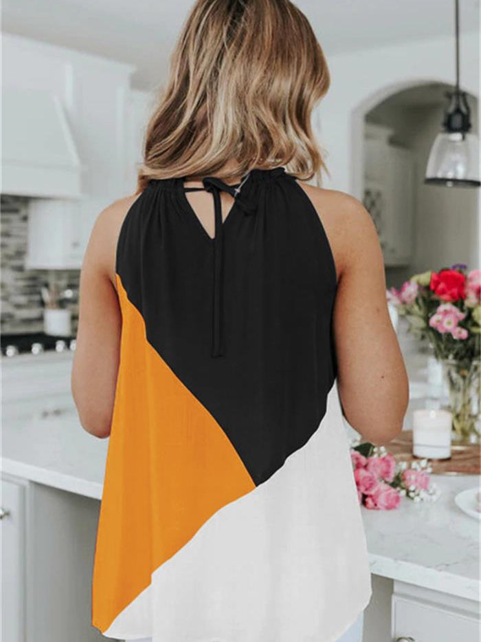 Halter Straps Contrast Color Vest T-shirt Top Aosig