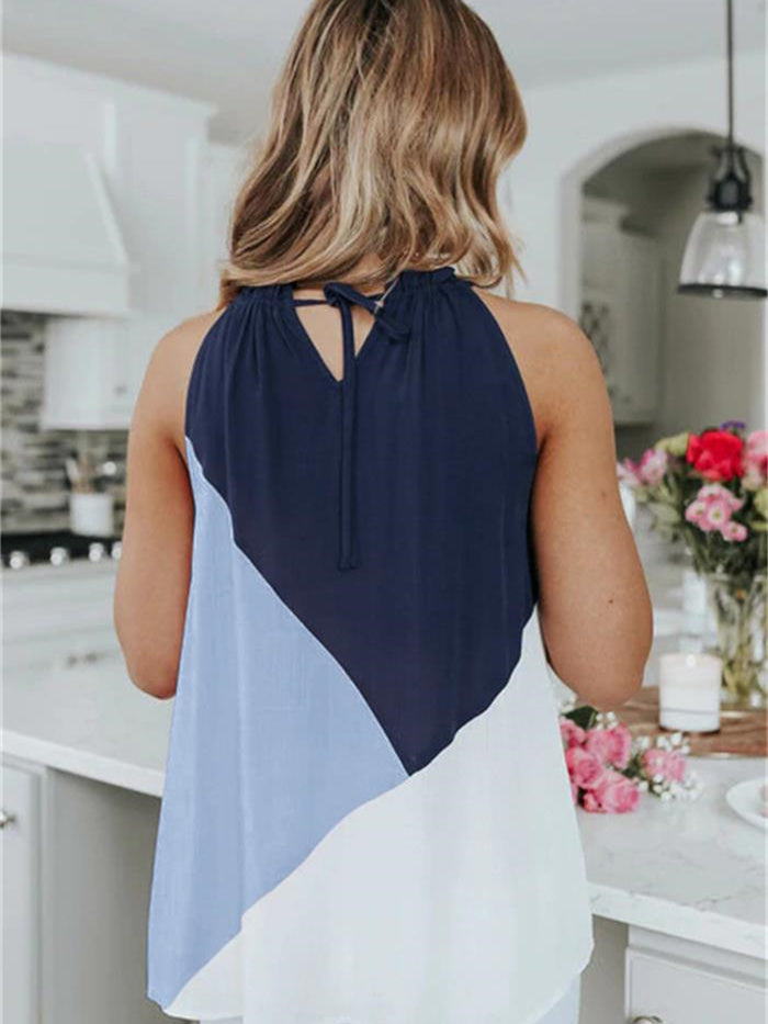 Halter Straps Contrast Color Vest T-shirt Top Aosig