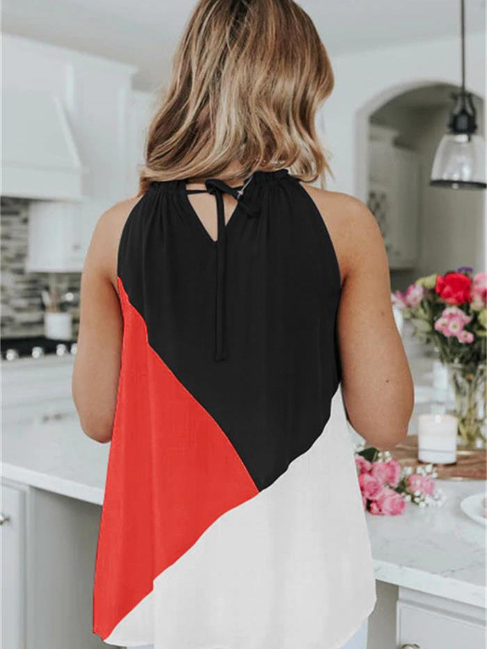 Halter Straps Contrast Color Vest T-shirt Top Aosig