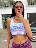 Camiseta sin mangas con cuello halter y estampado de letras 