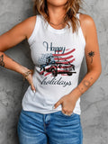 Happy Holidays American Flag Car Print Tight Tank Top Aosig