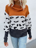 High Neck Leopard Print Sweater Aosig