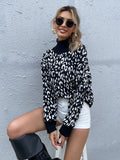 High Neck Leopard Print Sweater Aosig