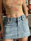 High Waist Big Pocket Work Denim Skirt