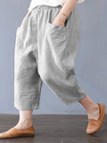 High Waist Pocket Cotton Linen Trousers Aosig