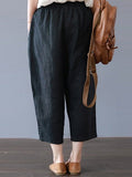 High Waist Pocket Cotton Linen Trousers Aosig