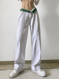 High Waist Slim Top Line Contrast Casual Pants Aosig