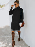 High neck long sleeve knitted dress Aosig