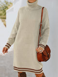 High neck long sleeve knitted dress