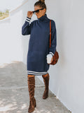 High neck long sleeve knitted dress Aosig