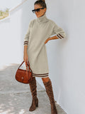 High neck long sleeve knitted dress Aosig