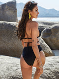 High-waisted Belted Backless Bikini Swimsuit Aosig