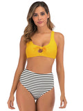 High-waisted Striped Bikini Swimsuit Aosig