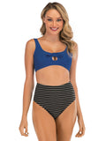 High-waisted Striped Bikini Swimsuit Aosig