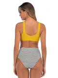 High-waisted Striped Bikini Swimsuit Aosig