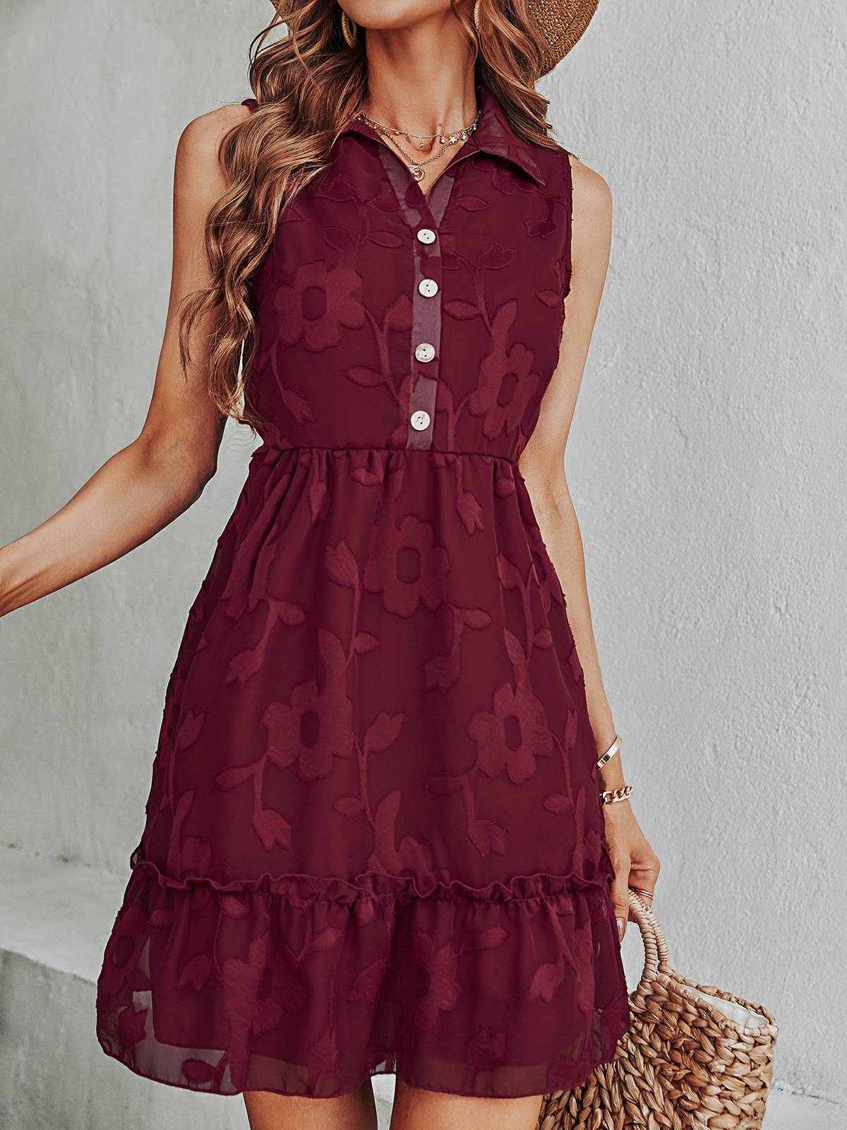 Jacquard Solid Color Dress Aosig