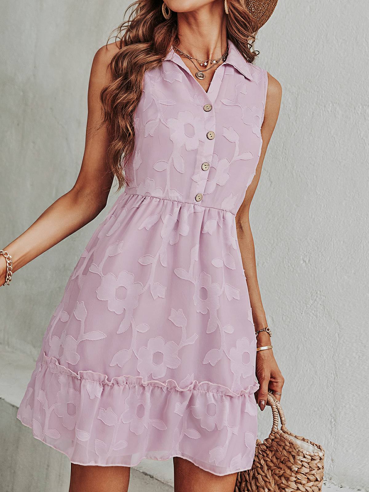 Jacquard Solid Color Dress Aosig