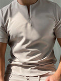 Khaki Zipper Polo Shirt Aosig