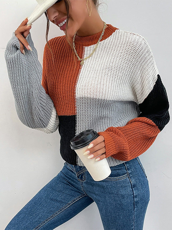 Knitted Colorblock Sweater Aosig