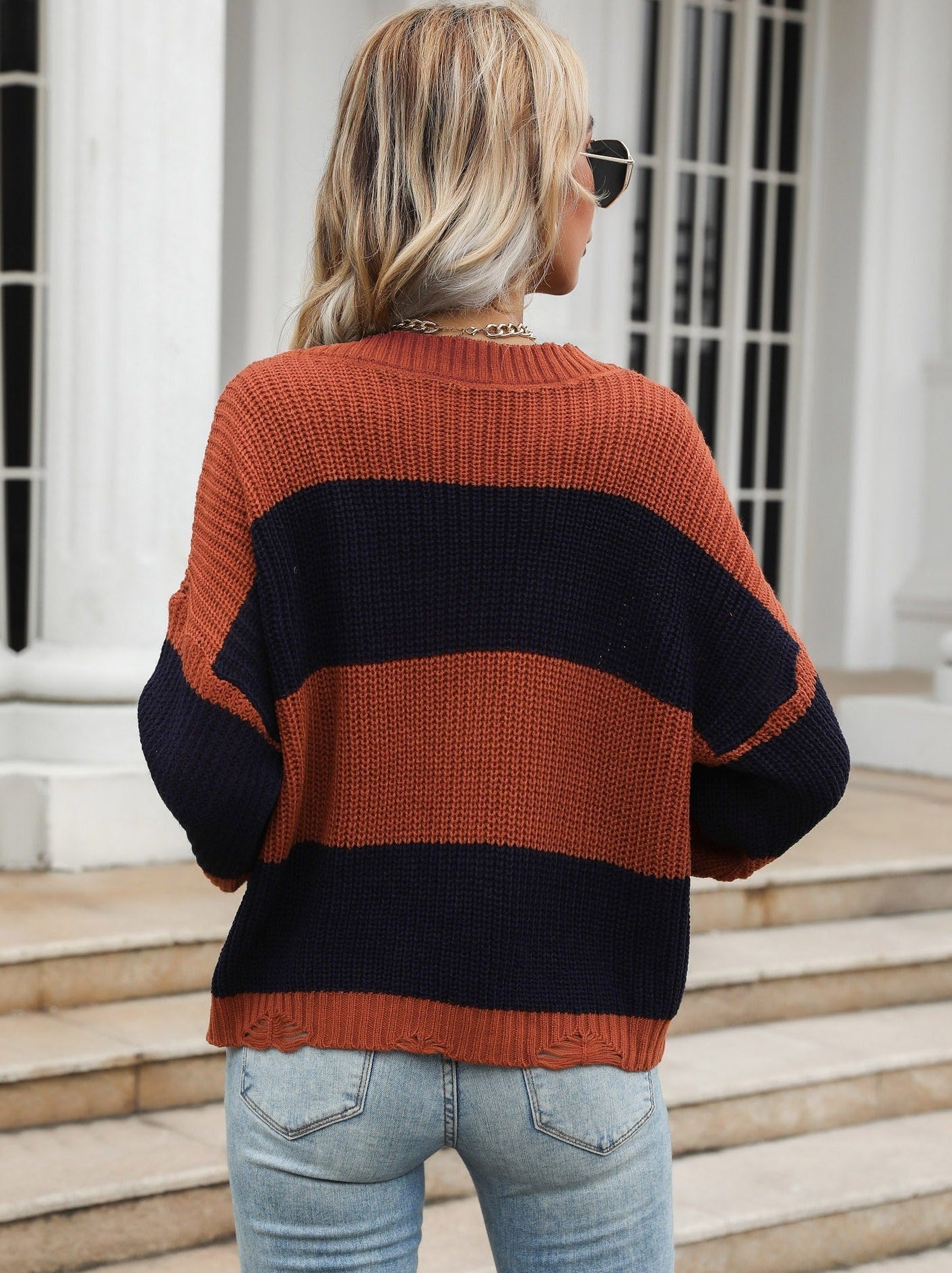 Knitted Colorblock Sweater Aosig