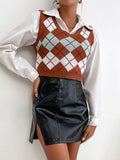 Knitted Diamond Plaid Vest Aosig