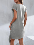 Knitted Short Sleeve Irregular Dress Aosig