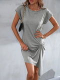 Knitted Short Sleeve Irregular Dress Aosig