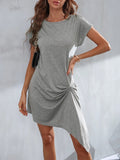 Knitted Short Sleeve Irregular Dress Aosig