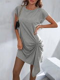 Knitted Short Sleeve Irregular Dress Aosig