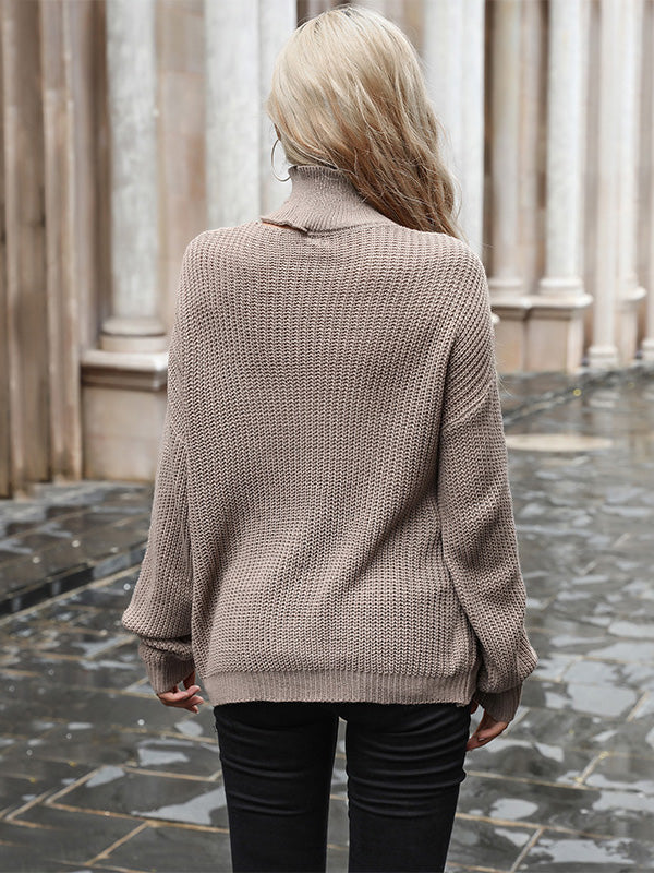 Knitted Solid Color Turtleneck Aosig