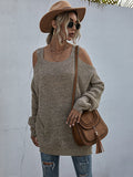 Knitted Square Neck Off Shoulder Sweater Aosig