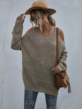 Knitted Square Neck Off Shoulder Sweater Aosig