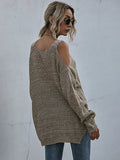 Knitted Square Neck Off Shoulder Sweater Aosig