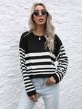 Knitted Striped Crew Neck Sweater Aosig