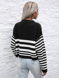 Knitted Striped Crew Neck Sweater Aosig