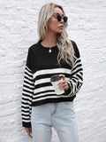 Knitted Striped Crew Neck Sweater Aosig