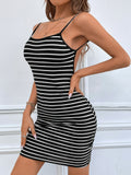 Knitted Striped Slip Dress Aosig