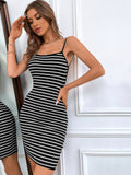 Knitted Striped Slip Dress Aosig