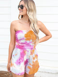 Knitted fashion casual jumpsuit tie-dye beach tube top shorts Aosig