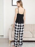 Lace Decorated Camisole And Checkered PJ Set Aosig