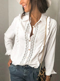 Lace Panel Long Sleeve Solid Color Shirt Aosig